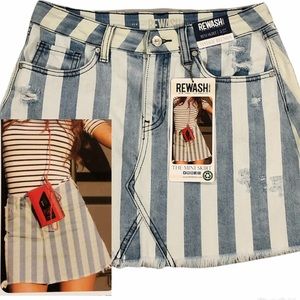 Rewash Brand Striped Denim Cutoff Mini Skirt